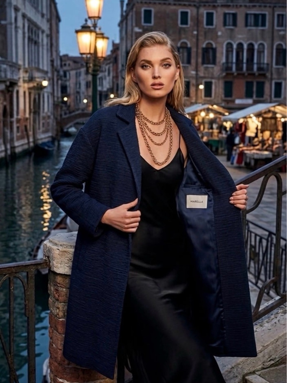 MARELLA Max Mara Navy Blue Cotton Blend Textured Duster Coat Jacket US 8 IT 44